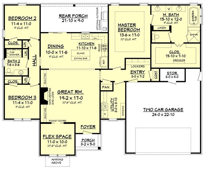 3 Bedrm, 2019 Sq Ft Traditional House Plan #142-1178