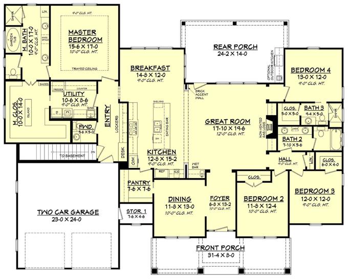 4 Bedrm, 2759 Sq Ft Country House Plan #142-1181