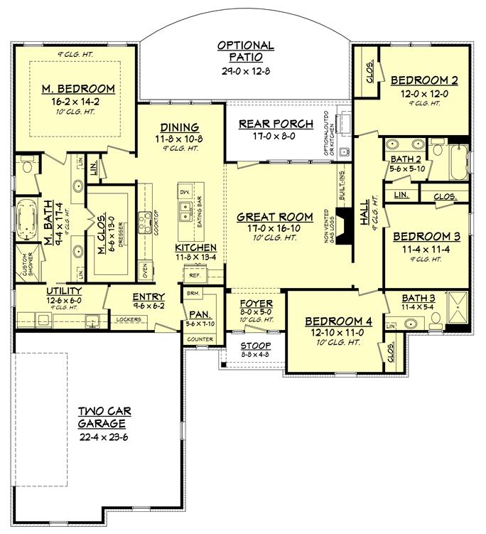 4 Bedrm, 2160 Sq Ft Traditional House Plan #142-1182