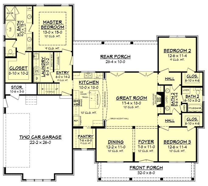 3 Bedroom, 2077 Sq Ft Modern Farmhouse Plan #142-1184