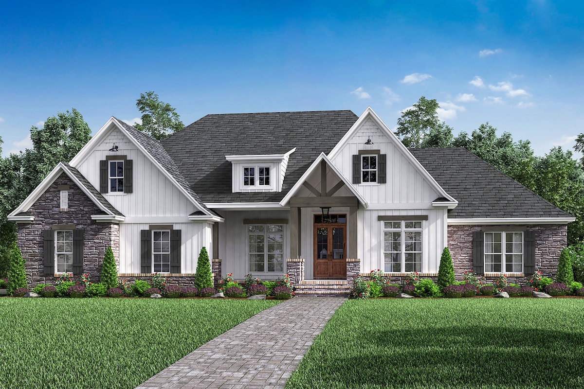 Country Style 4 Bedroom House Plan One Story 2 5 Bath