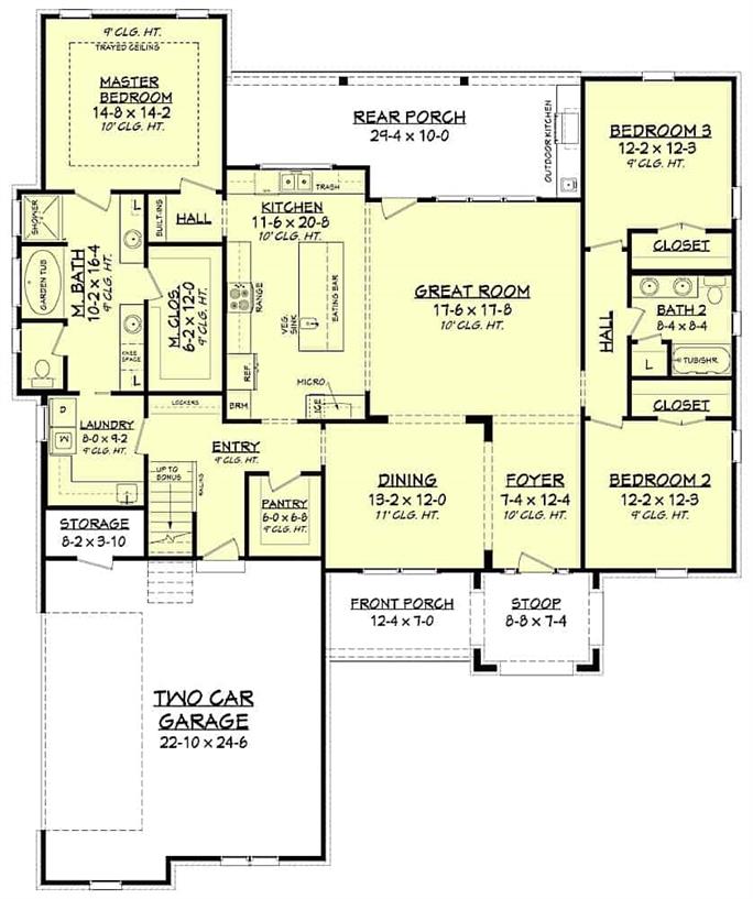 Farmhouse Home - 3 Bedrms, 2 Baths - 2165 Sq Ft - Plan #142-1208