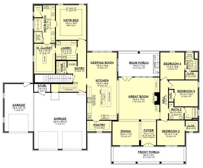 Farmhouse Style Home - 4 Bedrms, 3.5 Baths - 2763 Sq Ft - Plan #142-1224