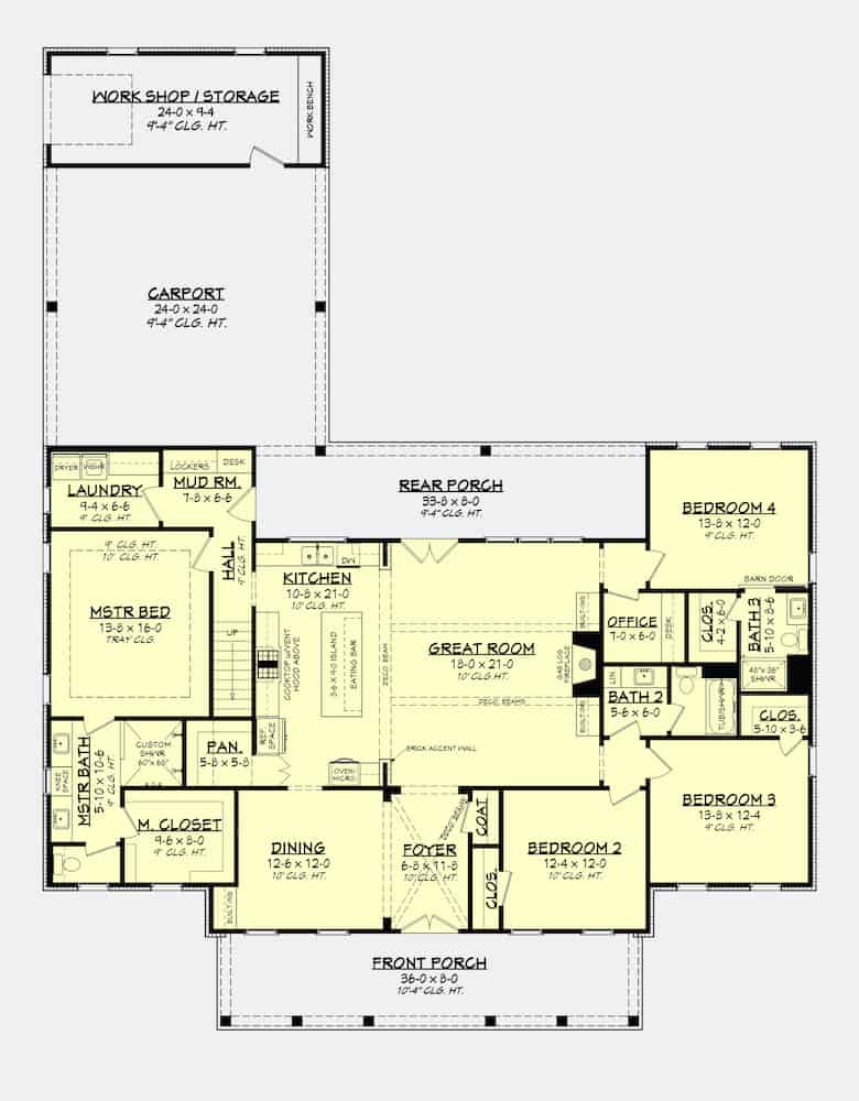 Farmhouse Home 4 Bedrms 3 Baths 2390 Sq Ft Plan 142 1231