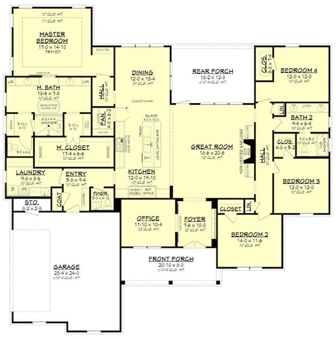 Ranch Floor Plan - 4 Bedrms, 2.5 Baths - 2847 Sq Ft - Plan #142-1239