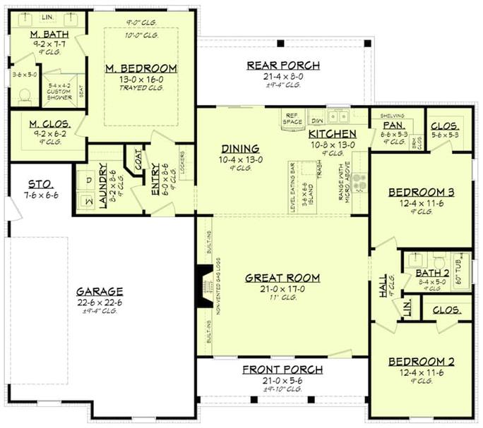 Contemporary Floor Plan - 3 Bedrm, 2 Bath, 1697 Sq Ft - Plan #142-1240