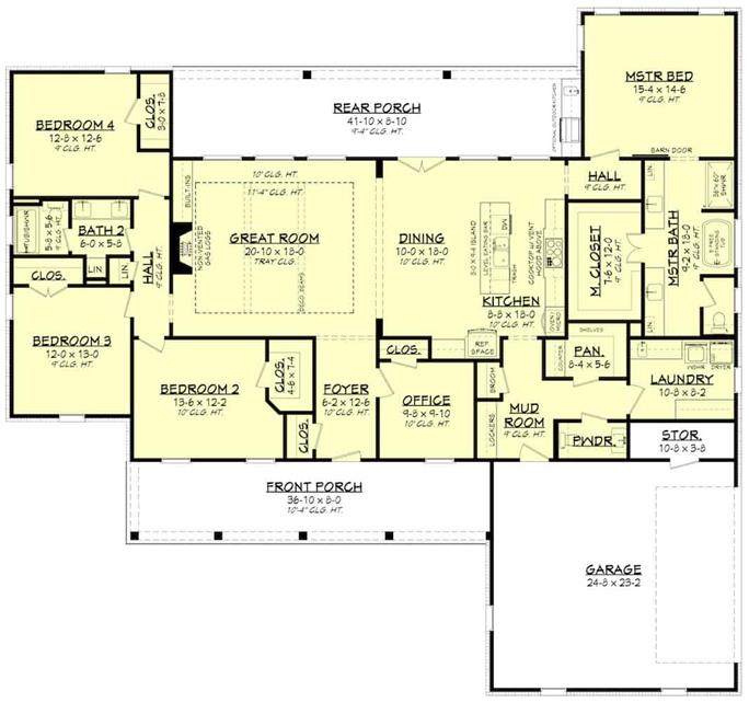 Farmhouse Floor Plan - 4 Bedrms, 2.5 Baths - 2607 Sq Ft - Plan #142-1245