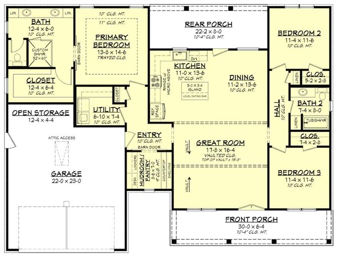 Farmhouse Home - 3 Bedrms, 2 Baths - 1740 Sq Ft - Plan #142-1252