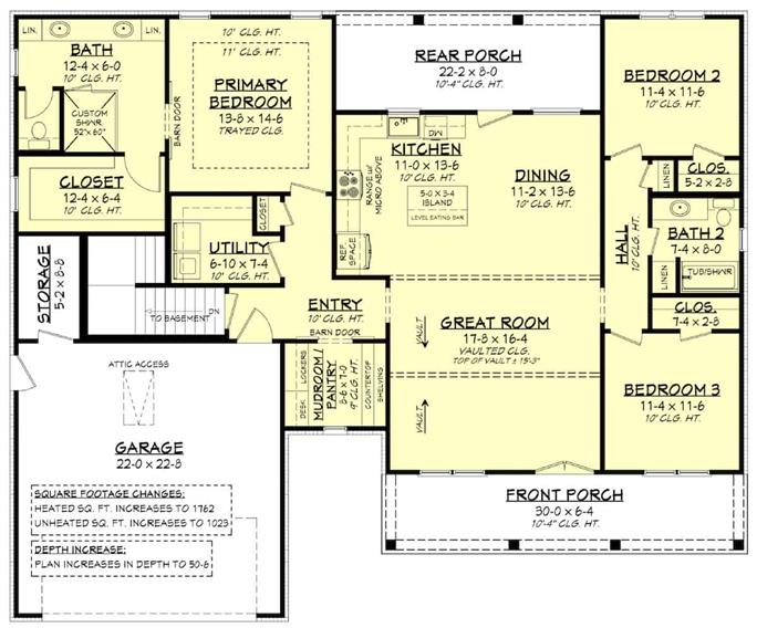 Farmhouse Home - 3 Bedrms, 2 Baths - 1740 Sq Ft - Plan #142-1252