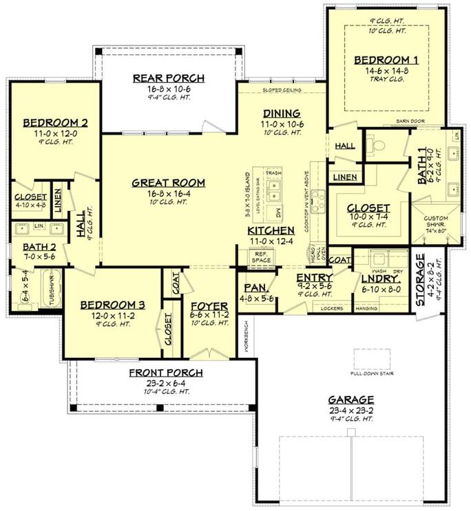 Ranch Home - 3 Bedrms, 2 Baths - 1756 Sq Ft - Plan #142-1258