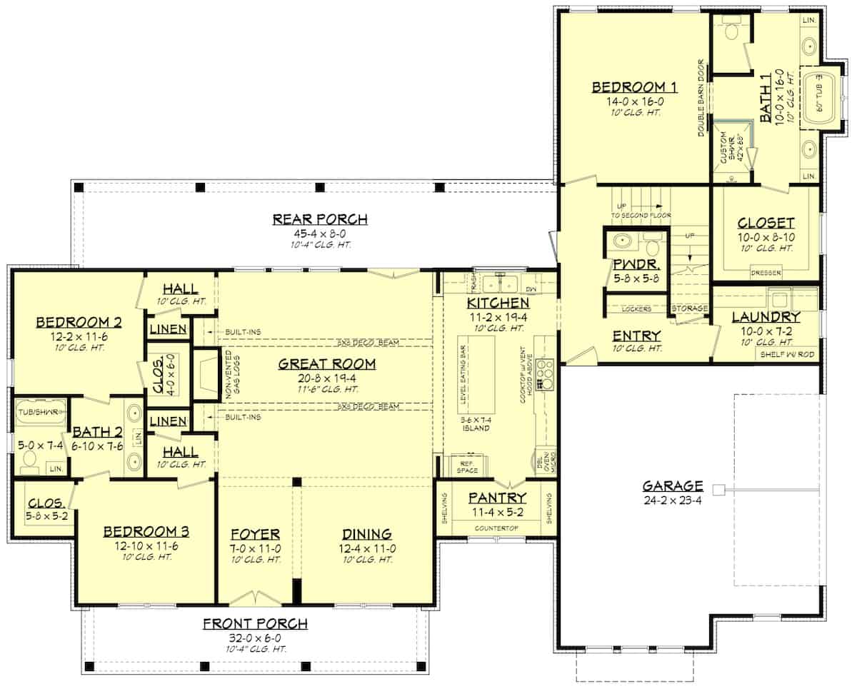 Farmhouse Floor Plan - 4 Bedrms, 3.5 Baths - 2989 Sq Ft - #142-1261