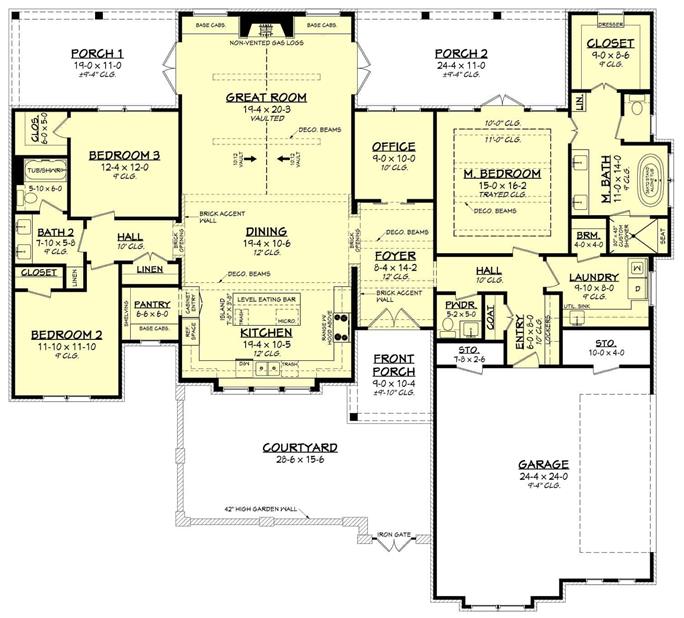 Ranch Home Plan - 3 Bedrms, 2.5 Baths - 2470 Sq Ft - #142-1274