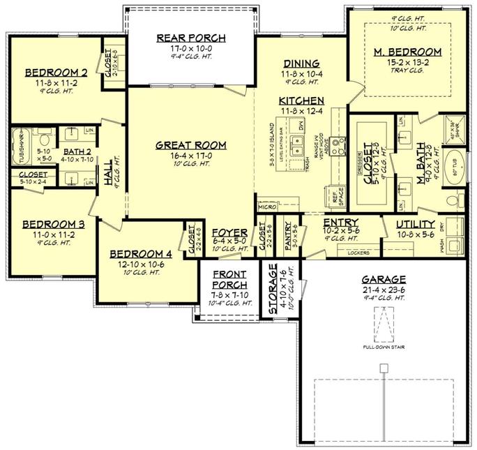 Modern Farmhouse Floor Plan - 4 Bedrms, 2 Baths - 1795 Sq Ft - #142-1419