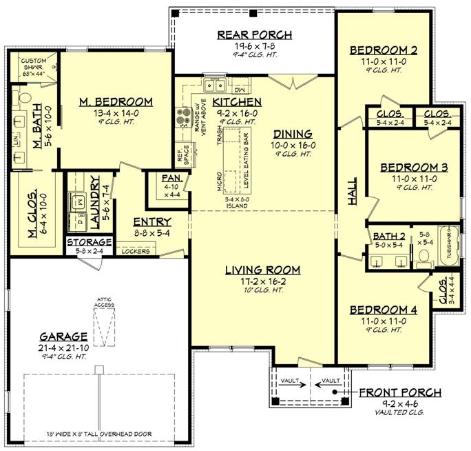 Modern Farmhouse Floor Plan - 4 Bedrms, 2 Baths - 1700 Sq Ft - #142-1472