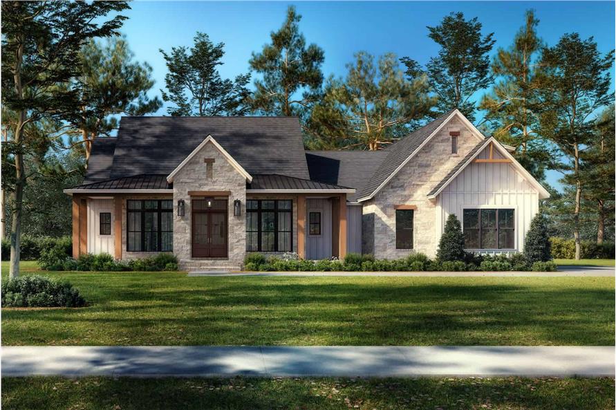 3-Bedroom, 2278 Sq Ft Modern Farmhouse House Plan - 142-1482 - Front Exterior