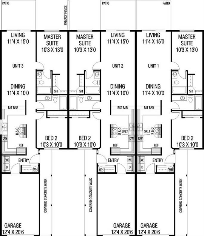 Traditional Duplex Plan - 2 Bedrms, 2 Baths, 1010 Sq Ft Per Unit - #145 ...