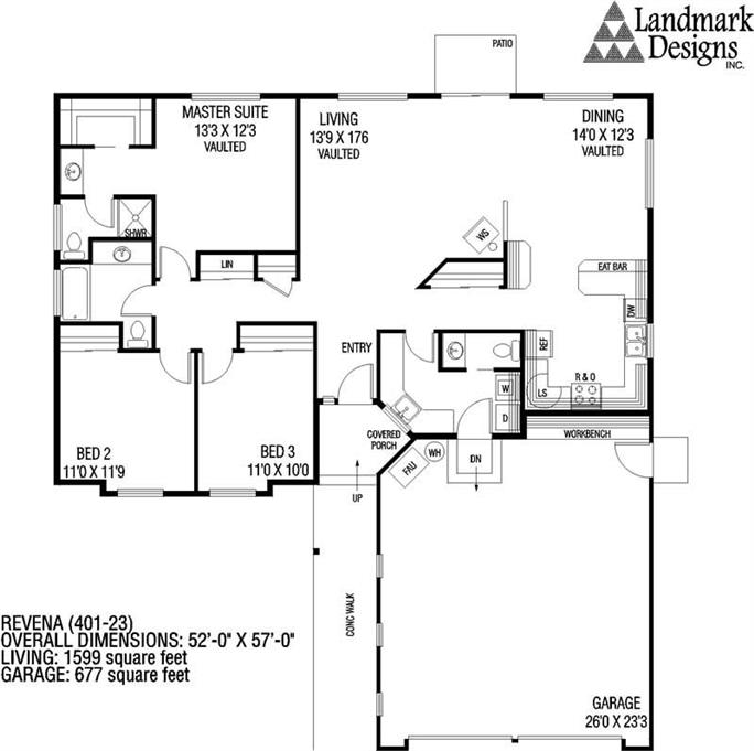 Ranch Floor Plan - 3 Bedrms, 2 Baths - 1599 Sq Ft - #145-1328