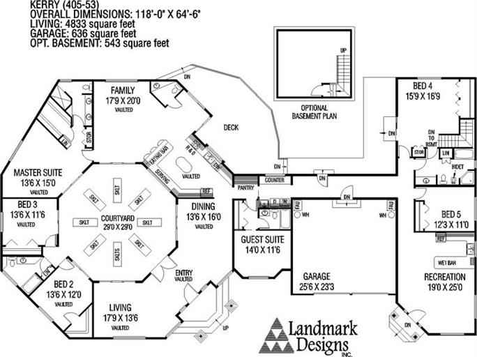 Ranch Floor Plan - 6 Bedrms, 4.5 Baths Baths - 4833 Sq Ft - #145-1354