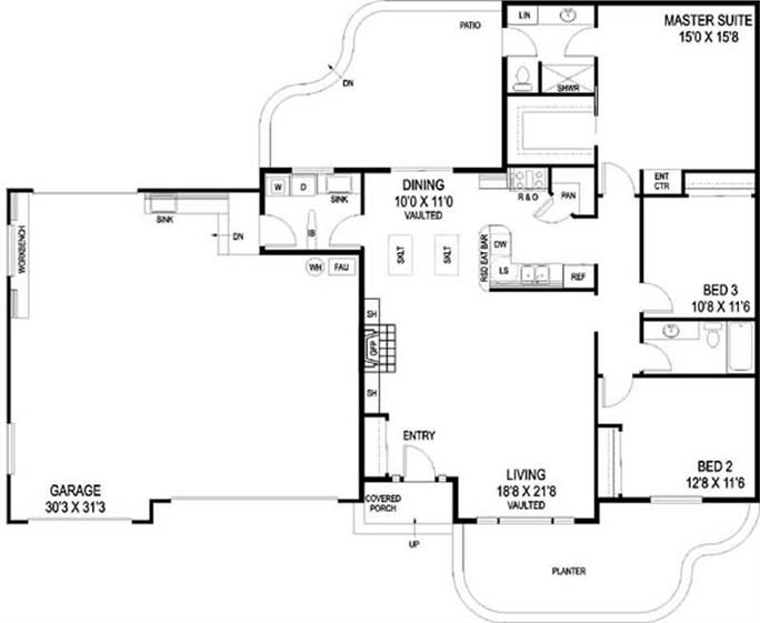 Contemporary Floor Plan - 3 Bedrms, 2 Baths - 1696 Sq Ft - #145-1783