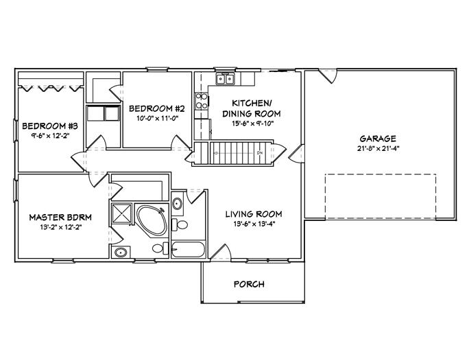 Country Home Plan - 3 Bedrms, 2 Baths - 1176 Sq Ft - #148-1067