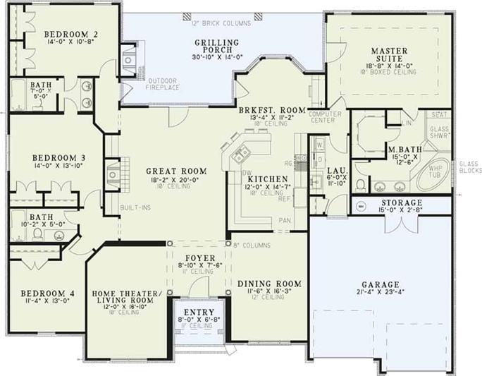 European Ranch Style House Plan 4 Bedroom 3 Bathroom