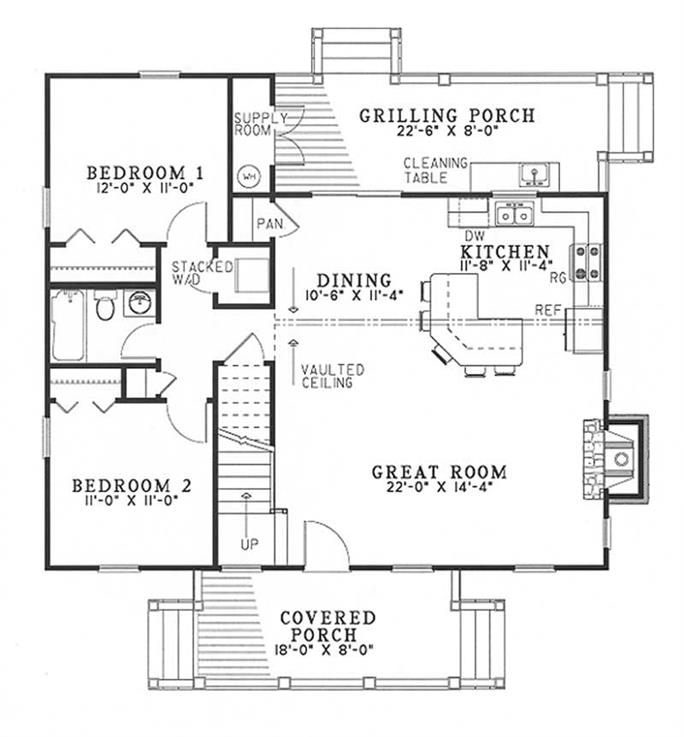 Cottage Cabin Home Plan - 3 Bed, 2 Bath - 1374 Sq Ft - #153-1230