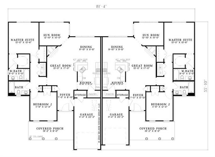 Multi-Unit House Plan #153-1576: 2 Bedrm, 1398 Sq Ft Per Unit Home