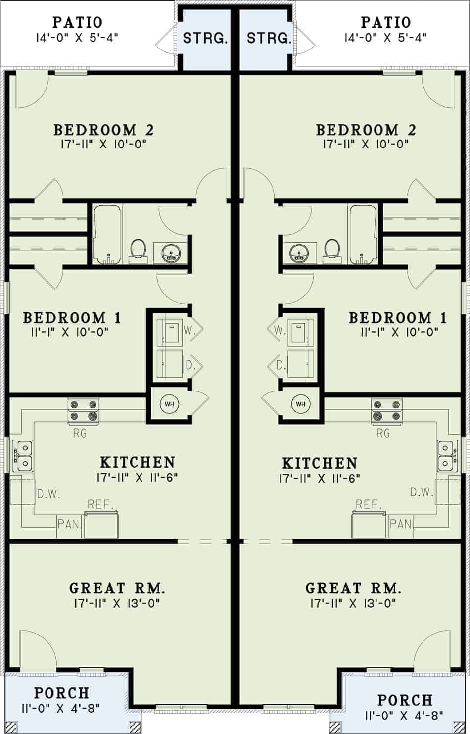 Contemporary Multi-Family Plan #153-1591: 2 Bedrm, 927 Sq Ft Per Unit