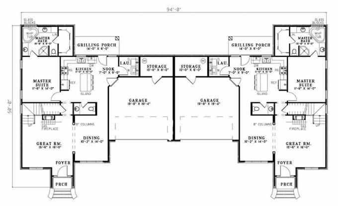 Duplex Plan with 3 Bedrm, 1683 Sq Ft Per Unit | #153-1595