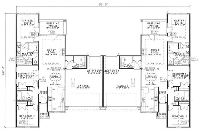 Country Ranch Duplex Plan: 3 Bedrm, 1359 Sq Ft Per Unit - #153-1622