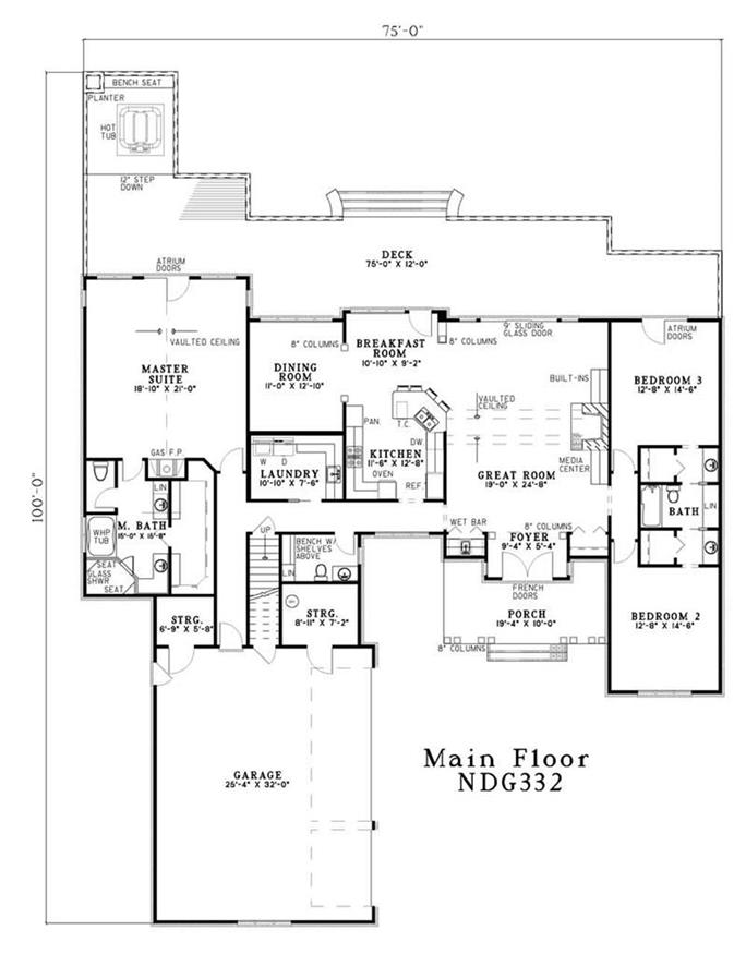 Traditional, Ranch House Plans - Home Design ndg-332 # 3568