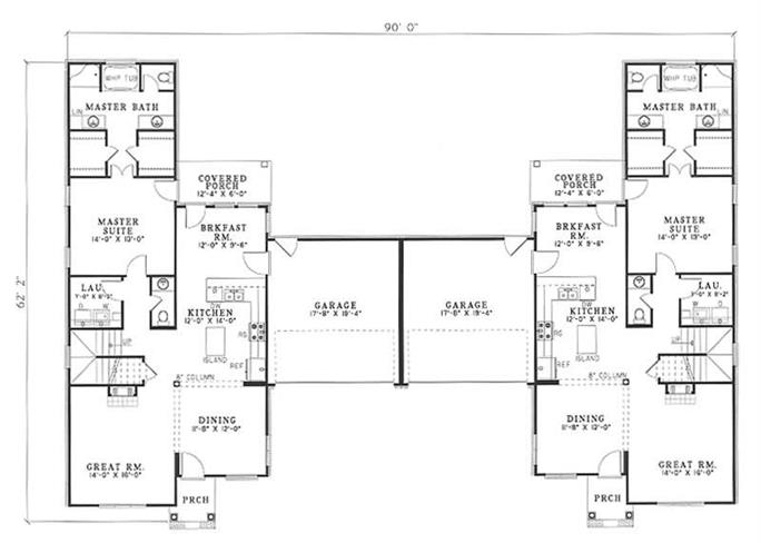 Country Duplex Plan: 3 Bedrm, 1771 Sq Ft Per Unit - #153-1635