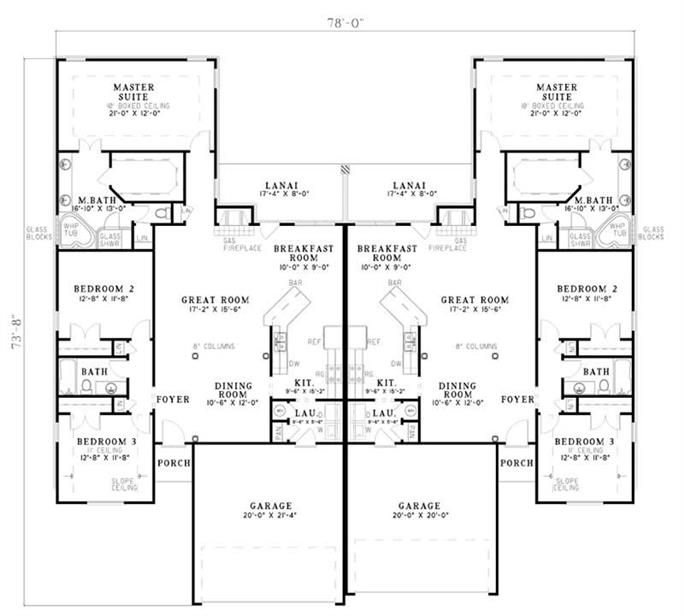 Traditional, Multi-Unit House Plans - Home Design Cable Court # 3936