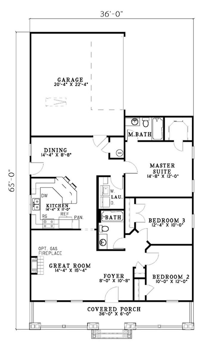 Arts & Crafts Home Plan - 3 Bedrms, 2 Baths - 1374 Sq Ft - #153-1669