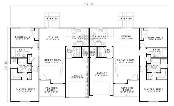 Multi-unit House Plan #153-1900: 2 Bedrm, 1220 Sq Ft Per Unit Home