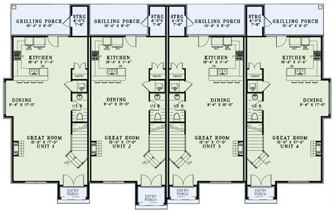 House Plan #153-1997: 4-Units - 2 Bdrm, 1,510 Sq Ft Multi-Unit Home ...