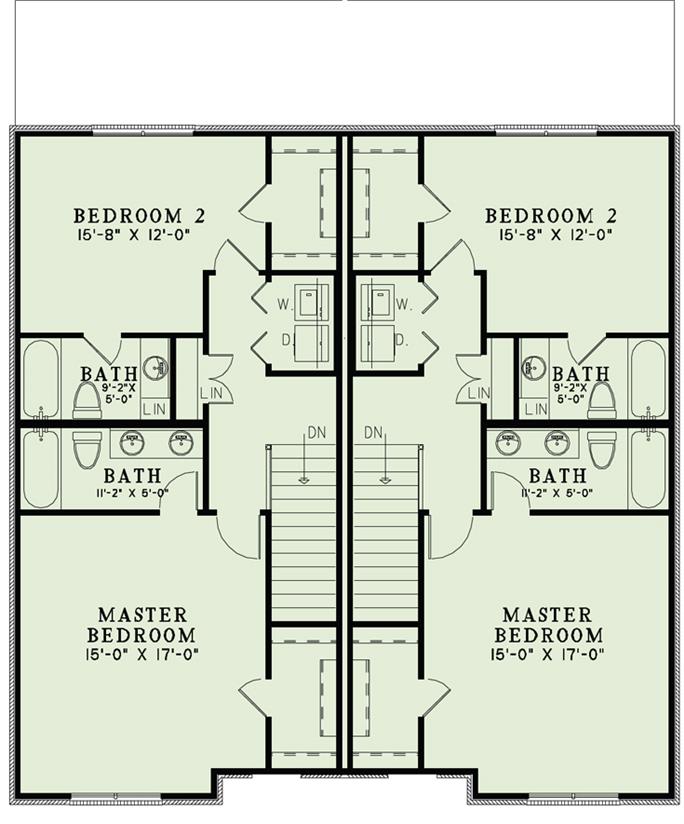 Duplex Plan #153-1999: 2-Units - 2 Bdrm, 1,602 Sq Ft Multi-Unit Duplex ...