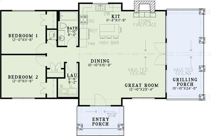 Ranch Home Plan - 2 Bedrms, 1 Baths - 1128 Sq Ft - #153-2044