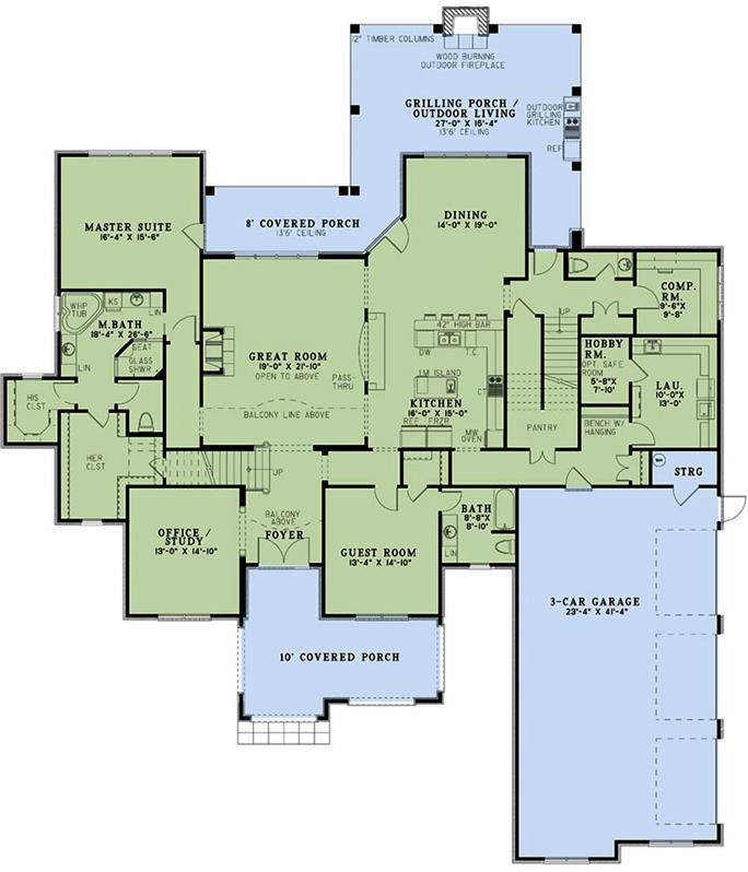 European Floor Plan - 5 Bedrms, 4.5 Baths - 4830 Sq Ft - Plan #153-2076