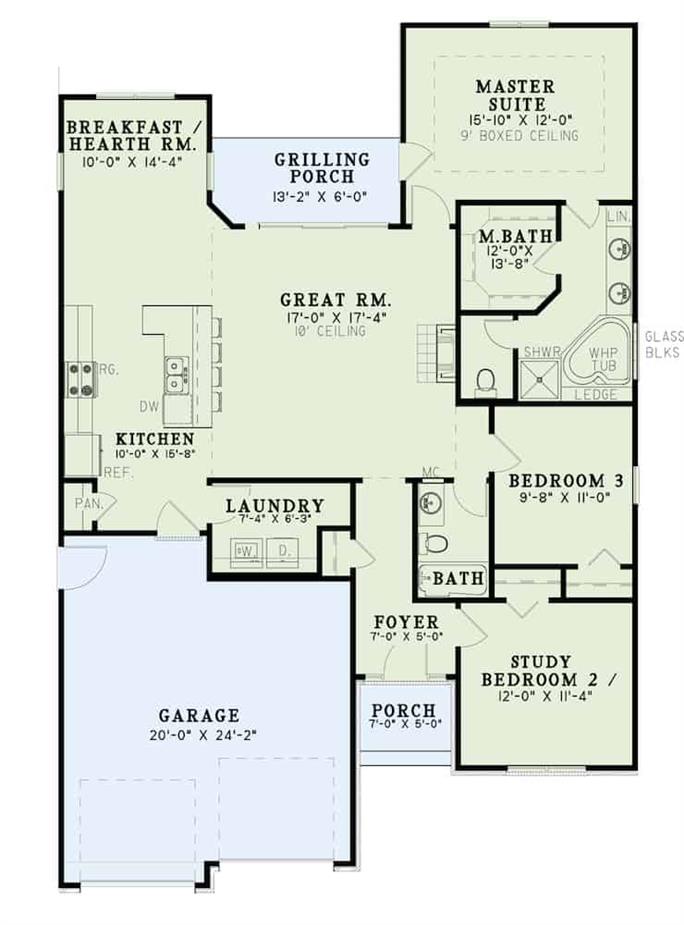 Ranch Style House - 3 Bedrms, 2 Baths - 1516 Sq Ft - Plan #153-2097