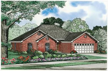 Image of a 4-bedroom, 2-bath ranch with French influences. Brick exterior and 1,658 square feet of living space