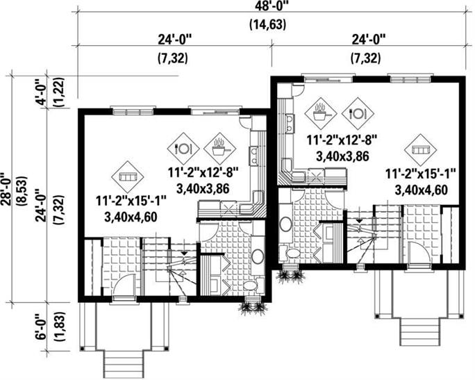 Contemporary Duplex Plan 2 Bedrm 1126 Sq Ft Per Unit 157 1014