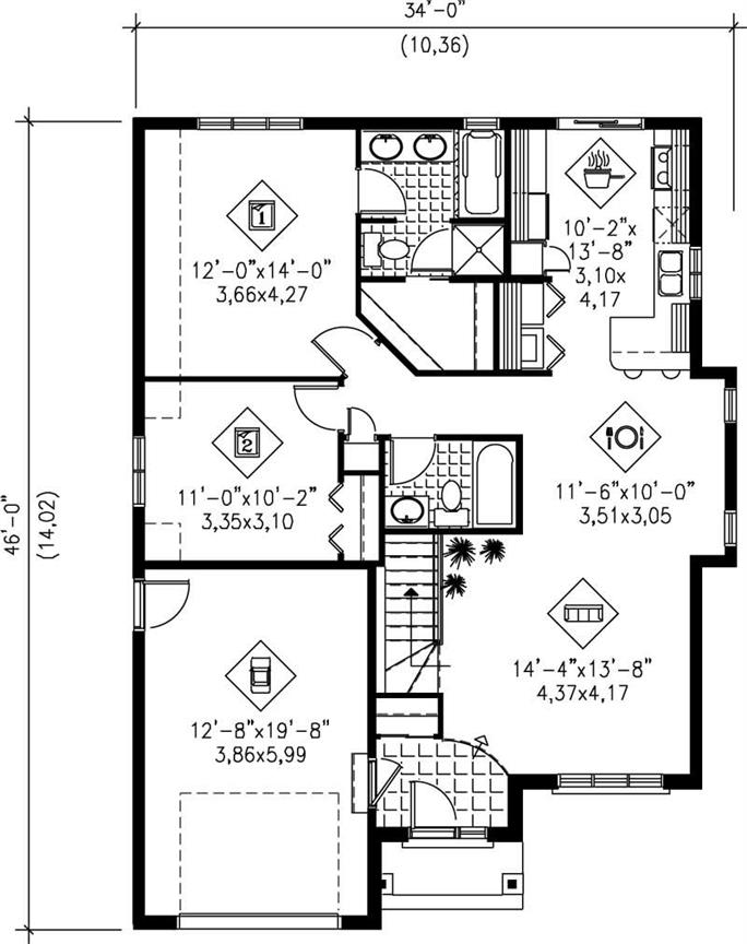 Bungalow House Plan 2 Bedrms 2 Baths 1100 Sq Ft 157 1398