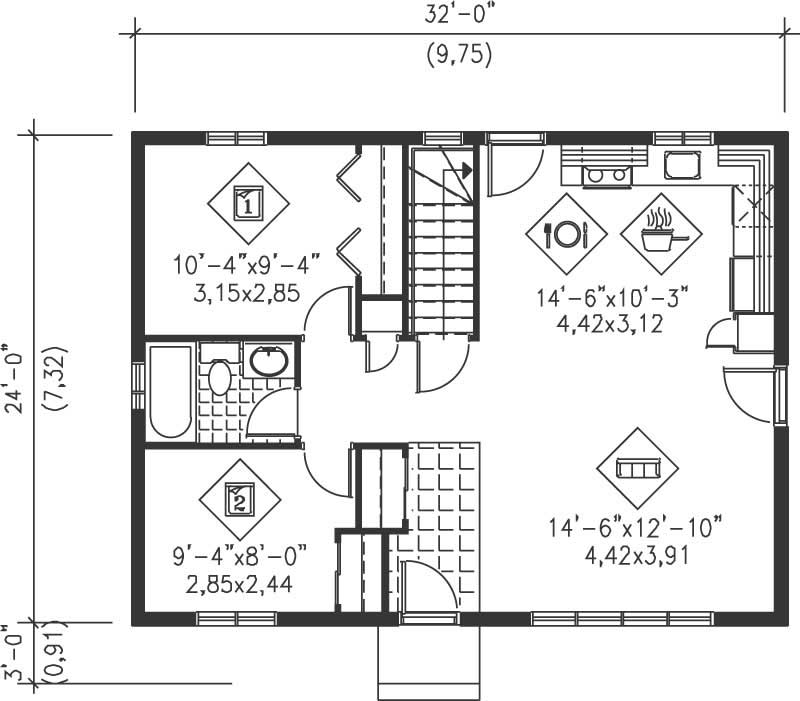 Ranch House Plan - 2 Bedrms, 1 Baths - 768 Sq Ft - #157-1451