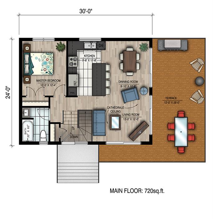 720 Sq Ft Small Contemporary House Plan 1 Bedroom 1 Bath