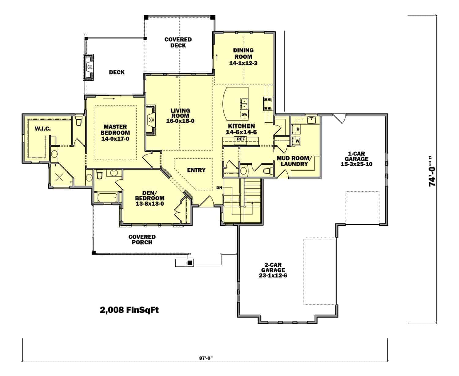 2 Bedrm, 2008 Sq Ft Craftsman House Plan #161-1074