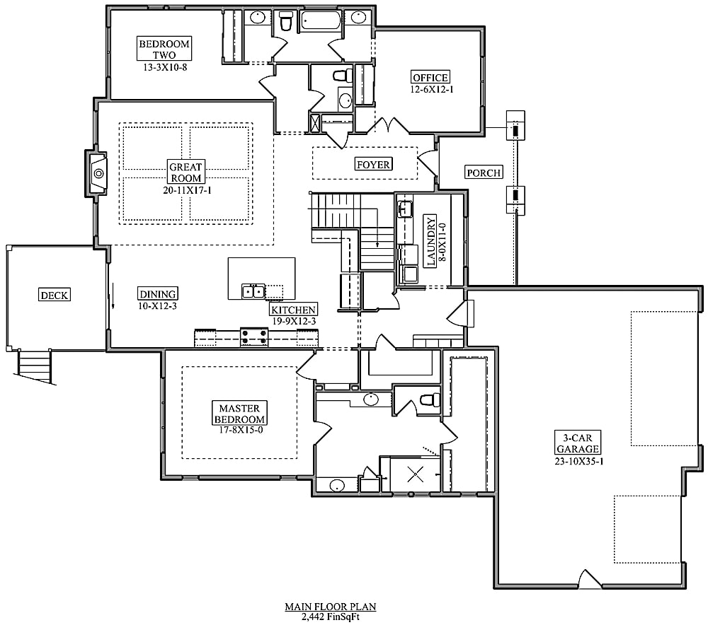 Ranch Home - 3 Bedrms, 2.5 Baths - 2442 Sq Ft - Plan #161-1103