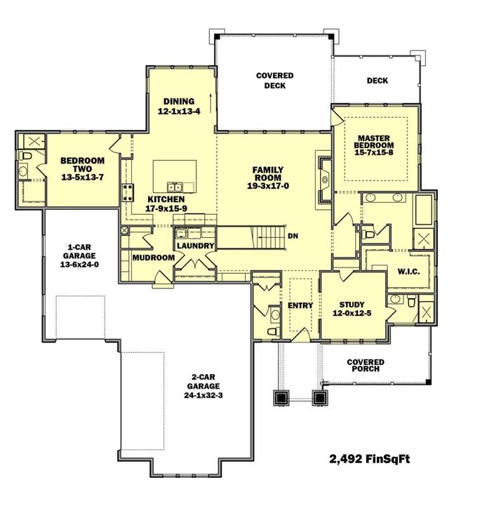 Ranch Home - 2 Bedrms, 2.5 Baths - 2492 Sq Ft - Plan #161-1110