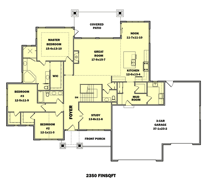 Rustic Ranch Floor Plan - 3 Bedrms, 2.5 Baths - 2350 Sq Ft - Plan #161-1113