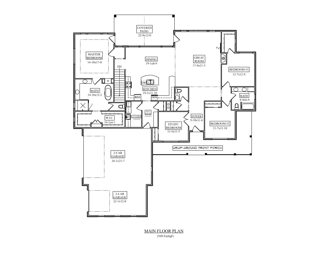 Ranch House - 3 Bedrms, 2.5 Baths - 2509 Sq Ft - Plan #161-1117